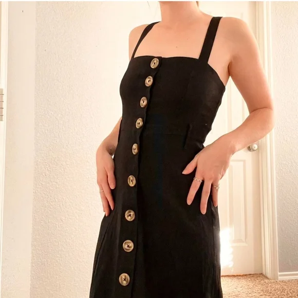 Forever 21 Linen Blend Button front Midi Dress Thick straps - Picture 2 of 7